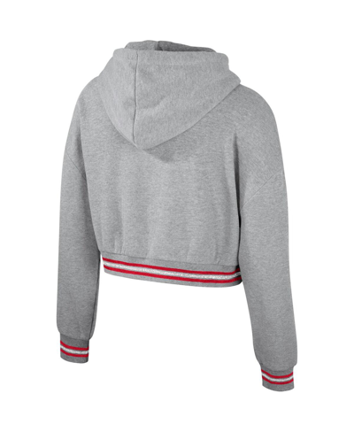 The Wild Collective Heather Gray Wisconsin Badgers Cropped Shimmer Pullover Hoodie In Heather Gray