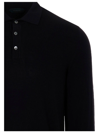 Shop Zanone Flexwool  Shirt Polo Black