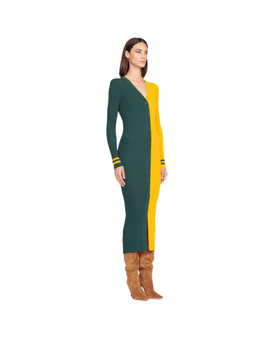 Shop Staud Women's  Green, Gold Green Bay Packers Shoko Knit Button-up Sweater Dress In Green,gold