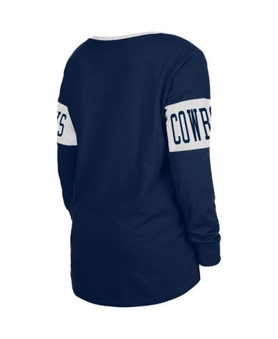 Shop New Era Women's  Navy Dallas Cowboys Lace-up Notch Neck Long Sleeve T-shirt