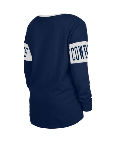 New Era Navy Dallas Cowboys Lace-up Notch Neck Long Sleeve T-shirt In Navy