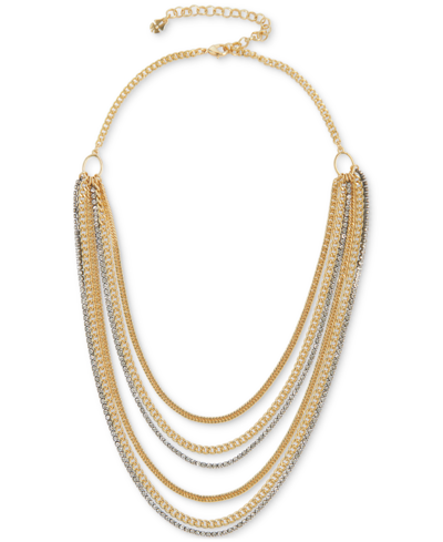 Shop Lucky Brand Two-tone Crystal & Chain Multi-row Statement Necklace, 17" + 3" Extender In Ttone
