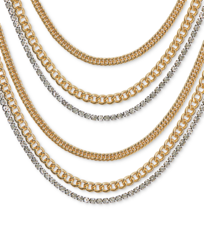 Shop Lucky Brand Two-tone Crystal & Chain Multi-row Statement Necklace, 17" + 3" Extender In Ttone
