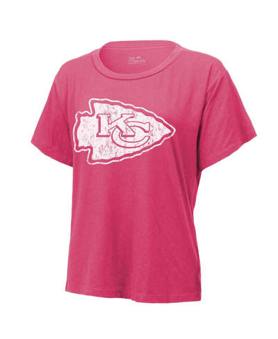 Majestic Women's  Threads Patrick Mahomes Pink Distressed Kansas City Chiefs Name And Number T-shirt In Pink