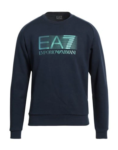 Ea7 Man Sweatshirt Navy Size Xs Cotton, Polyester, Elastane In Navy Blue