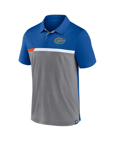 Fanatics Men's  Royal And Heathered Gray Florida Gators Split Block Color Block Polo Shirt In Royal,heathered Gray