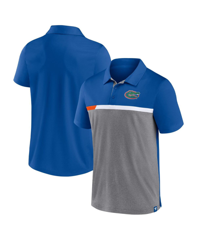 Fanatics Men's  Royal And Heathered Gray Florida Gators Split Block Color Block Polo Shirt In Royal,heathered Gray