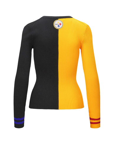 Shop Staud Women's  Gold, Black Pittsburgh Steelers Cargo Sweater In Gold,black