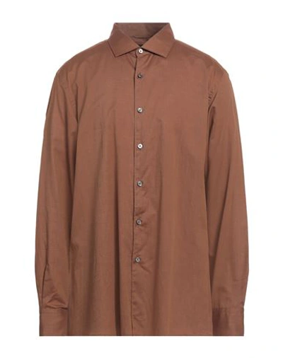 Shop Zegna Man Shirt Brown Size Xxl Cotton