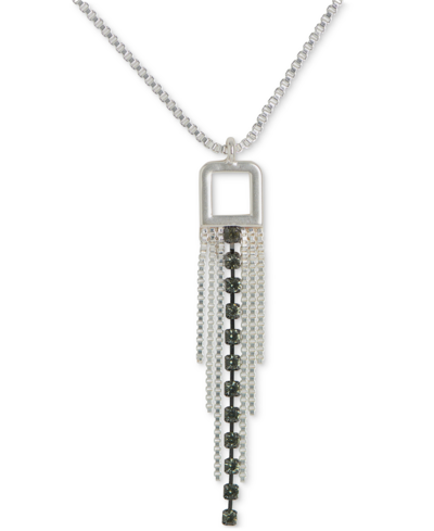 Shop Lucky Brand Two-tone Crystal & Chain Fringe 25-1/4" Adjustable Long Pendant Necklace In Ttone