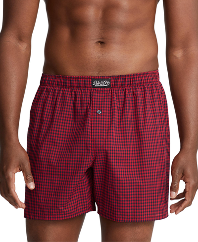 Shop Polo Ralph Lauren Men's Plaid Single-button Fly Boxers In Red Mini Gingham