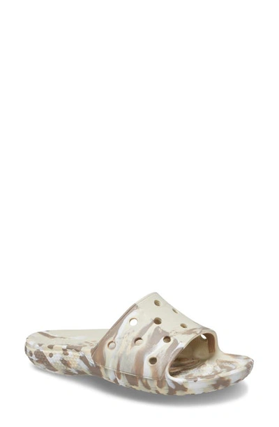 Shop Crocs Classic Marbled Slide Sandal In Bone/ Multi