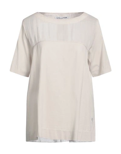 Shop European Culture Woman T-shirt Beige Size Xxl Ramie, Cotton