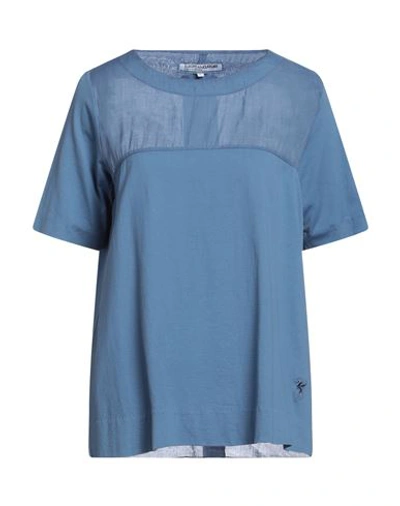 Shop European Culture Woman T-shirt Slate Blue Size L Ramie, Cotton