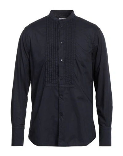 Shop Paolo Pecora Man Shirt Midnight Blue Size 16 Cotton