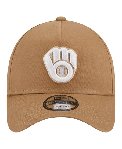 Shop New Era Men's  Khaki Milwaukee Brewers A-frame 9forty Adjustable Hat