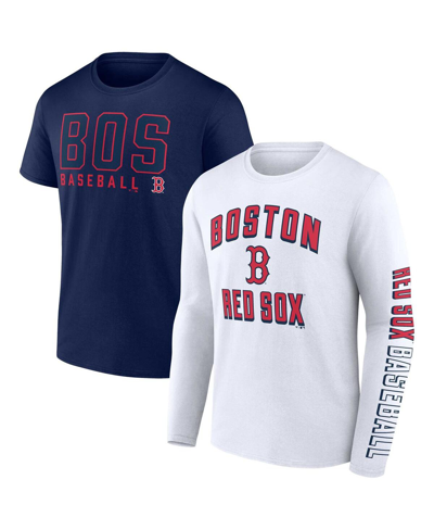 Shop Fanatics Men's  Navy, White Boston Red Sox Two-pack Combo T-shirt Set In Navy,white