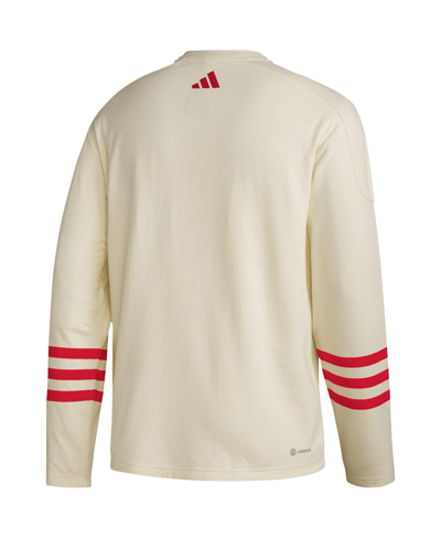 Shop Adidas Originals Men's Adidas Cream Washington Capitals Aeroreadyâ Pullover Sweater