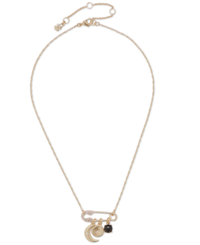 Shop Lucky Brand Gold-tone Mixed Stone Safety Pin & Celestial Charm Pendant Necklace, 16" + 3" Extender
