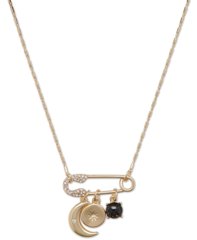 Shop Lucky Brand Gold-tone Mixed Stone Safety Pin & Celestial Charm Pendant Necklace, 16" + 3" Extender