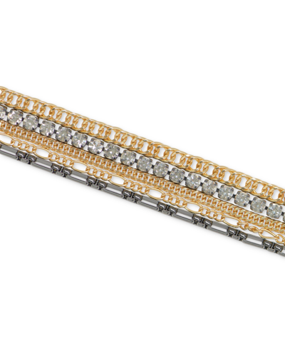 Shop Lucky Brand Two-tone Crystal & Chain Multi-row Flex Bracelet In Ttone