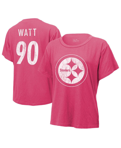 Shop Majestic Women's  Threads T.j. Watt Pink Distressed Pittsburgh Steelers Name And Number T-shirt