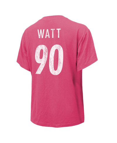 Majestic Women's  Threads T.j. Watt Pink Distressed Pittsburgh Steelers Name And Number T-shirt In Pink