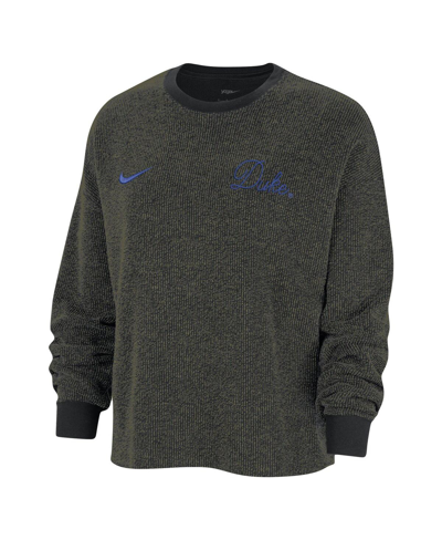 Shop Nike Women's  Black Duke Blue Devils Yoga Script Pullover Sweatshirt