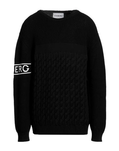 Iceberg Man Sweater Black Size Xl Virgin Wool, Acetate, Wool In Black