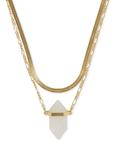 Shop Lucky Brand Gold-tone Crystal Pendant Herringbone & Chain Link Convertible Layered Necklace, 16" + 3" Extender