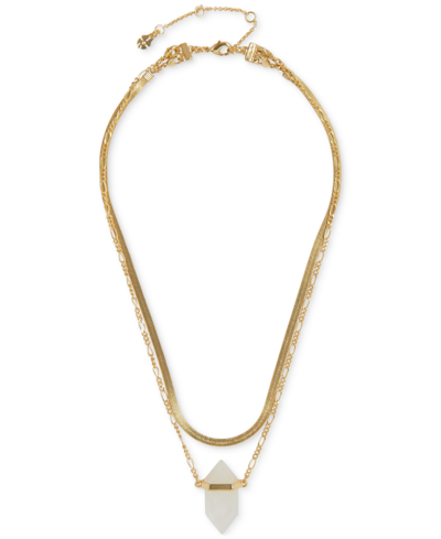 Shop Lucky Brand Gold-tone Crystal Pendant Herringbone & Chain Link Convertible Layered Necklace, 16" + 3" Extender