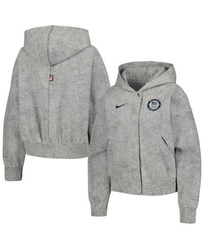 Shop Nike Women's  Gray Team Usa Media Day Oversized Cropped Hoodie Performance Full-zip Jacket