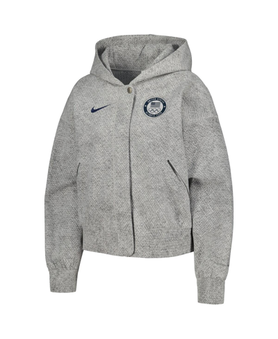 Shop Nike Women's  Gray Team Usa Media Day Oversized Cropped Hoodie Performance Full-zip Jacket