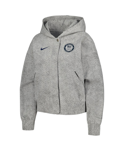 Nike Gray Team Usa Media Day Oversized Cropped Hoodie Performance Full-zip Jacket In Gray