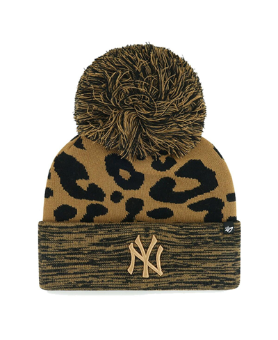 Shop 47 Brand Women's ' New York Yankees Leopard Rosette Cuffed Knit Hat With Pom In Brown