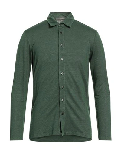 Shop Daniele Fiesoli Man Shirt Dark Green Size S Linen, Elastane