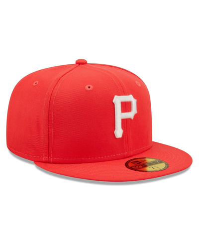 Shop New Era Men's  Red Pittsburgh Pirates Lava Highlighter Logo 59fifty Fitted Hat