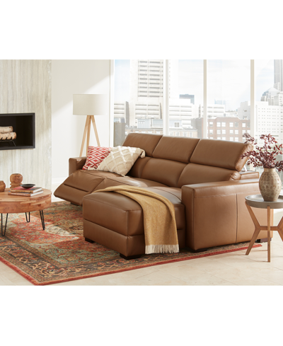 Macy's Nevio 39" Leather Power Recliner And Headrest, Created For  In Butternut