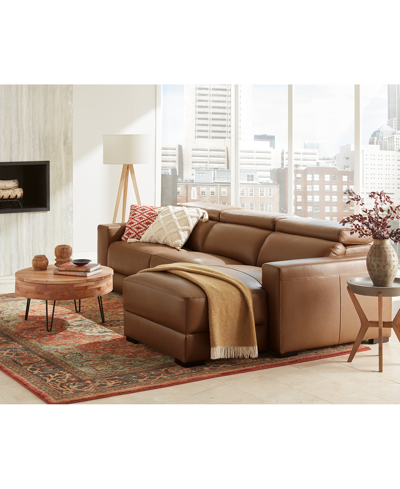 Macy's Nevio 39" Leather Power Recliner And Headrest, Created For  In Butternut