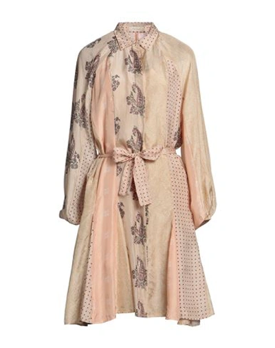 Shop Mes Demoiselles Woman Mini Dress Sand Size 4 Silk In Beige