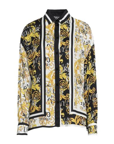Versace Jeans Couture Multicolor Shirt With All-over Couture Logo And Stripe Print In Cotton Woman In White