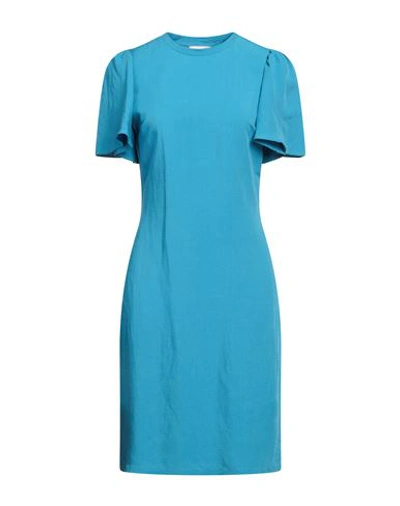 Shop Camicettasnob Woman Midi Dress Azure Size 6 Viscose, Linen In Blue