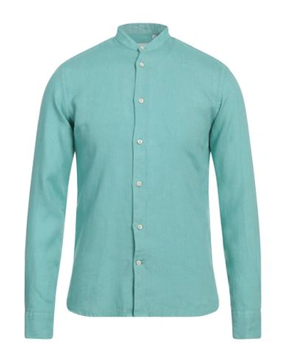 Shop Drumohr Man Shirt Turquoise Size M Flax In Blue