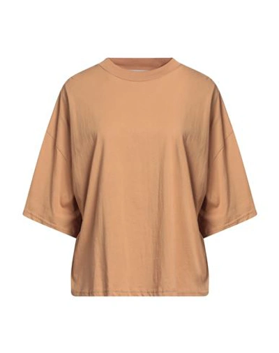 Shop Tela Woman T-shirt Camel Size M Cotton In Beige