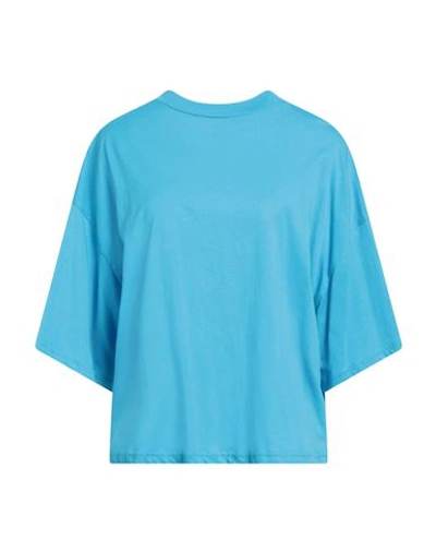 Shop Tela Woman T-shirt Azure Size S Cotton In Blue