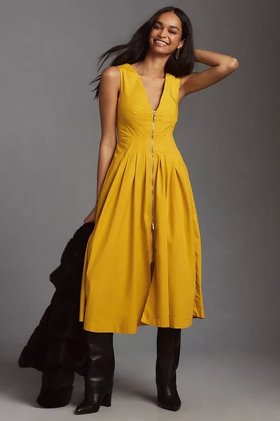 Shop By Anthropologie Sleeveless V-neck Corset Midi Dress In Yellow