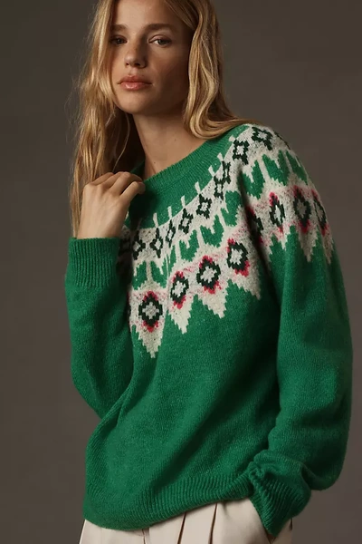 Shop Sundry Fairisle Crew Sweater In Green