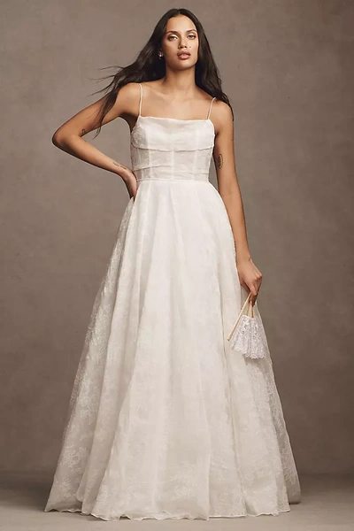 Shop Jenny Yoo Aveline Cowl-neck Corset Silk Organza Wedding Gown In White