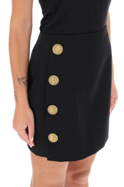 Shop Balmain Grain De Poudre Mini Skirt With Buttons Women In Black
