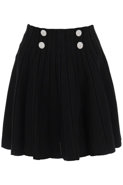 Shop Balmain Rib Knit Skater Mini Skirt Women In Black